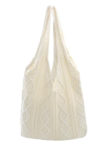 TeeYee Damen Handtasche Gewebte Schultertasche Vintage Geflochtene Häkeltasche Sommer Flechttasche für Strand Alltag Reisen 245weiss von TeeYee
