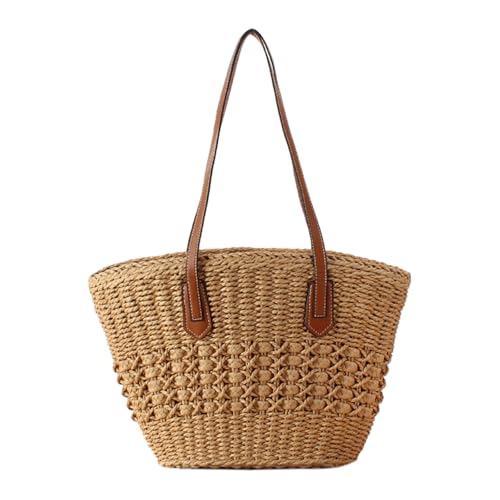 Gewebte Tasche Vintage Strandtasche Geflochtene Tasche Umhängetasche Sommer für Strand Reisen Einkaufen Alltag Urlaub Tan von TeeYee
