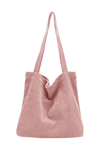 Große Cord Tasche Damen Umhängetasche Tote Bag Kord Damen Shopper Handtasche Schulterta schen Große Kapazität 51x32x11cm für Arbeit Büro Reisen Einkauf Schule Alltag rosa von TeeYee