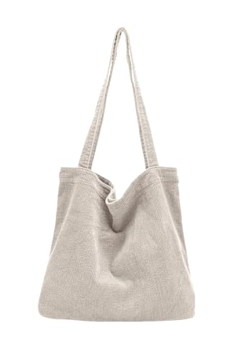 Große Cord Tasche Damen Umhängetasche Tote Bag Kord Damen Shopper Handtasche Schulterta schen Große Kapazität 51x32x11cm für Arbeit Büro Reisen Einkauf Schule Alltag weiß von TeeYee