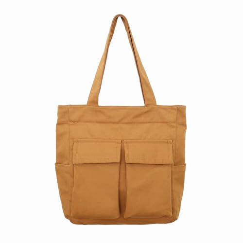 Große Damen Shopper Canvas Tasche Tote Bag Schultertasche Shopper mit Vordertaschen und Große Kapazität für Arbeit braun 187 von TeeYee
