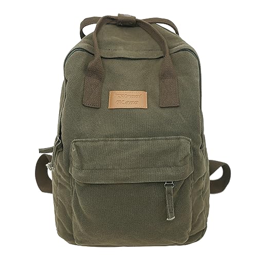 TeeYee Canvas Rucksack Damen Backpack mit Griff Große Kapazität Mädchen Daypack Schulrucksack mit Mehre Fächer grün von TeeYee