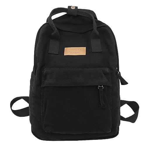 TeeYee Canvas Rucksack Damen Backpack mit Griff Große Kapazität Mädchen Daypack Schulrucksack mit Mehre Fächer schwarz von TeeYee