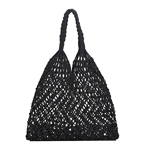 TeeYee Damen Einfarbige Gewebte Schultertasche Umhängetasche Strandtasche Retro Handtasche Exotisch Stil für Freizeit Urlaub schwarz von TeeYee