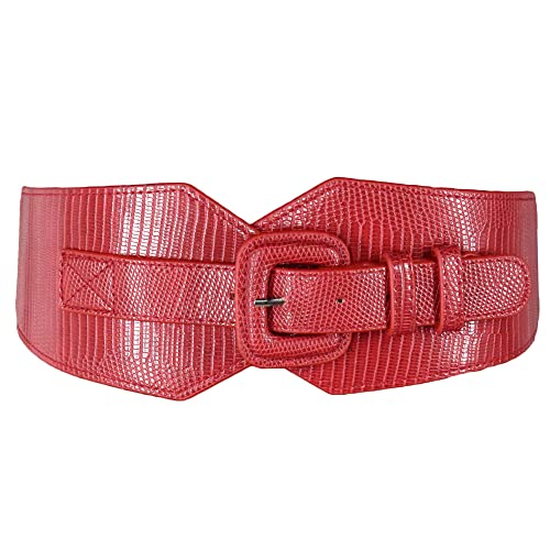 TeeYee Damen Elastischer Gürtel Breite Taillengürtel Verstellbar Dehnbare Mittelalter Cinch Belt Stretchgürtel Vintage Obi Belt 203 rot von TeeYee