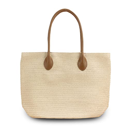 TeeYee Damen Geflochtene Umhängetasche Strandtasche Schulterstrohsack Handtasche für Freizeit Urlaub 117beige von TeeYee