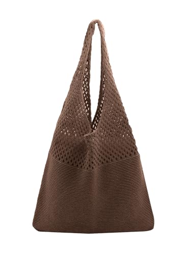 TeeYee Damen Handtasche Gewebte Schultertasche Vintage Geflochtene Häkeltasche Sommer Flechttasche für Strand Alltag Reisen 247kaffee von TeeYee