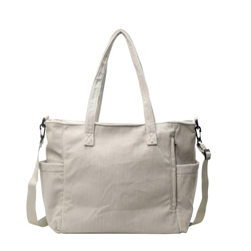 TeeYee Damen Kord Groß Handtasche Tote Bag Shopper mit Abnehmbar Schultergurt für Bücher Reisen Alltag Schule Arbeit Einkauf weiss von TeeYee