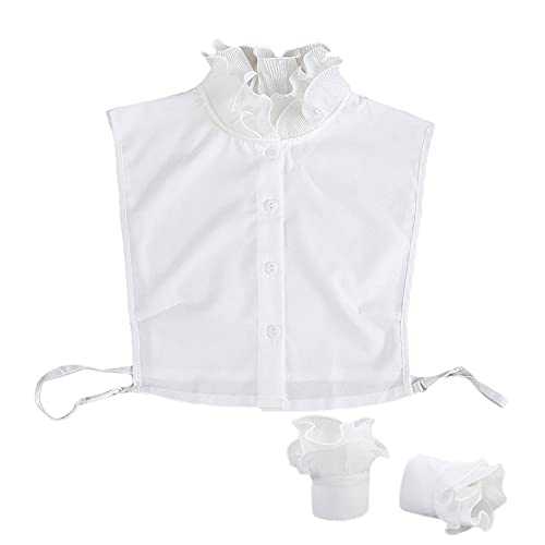 TeeYee Damen Krageneinsatz Gekräuselter Spitze Fake Kragen Halbhemden Dickey Collar Fake Cuff Set für Kleid/Hemd 016 Weiss von TeeYee