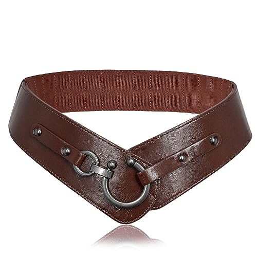 TeeYee Damen Ledergürtel Mode Runde Haken Design Breite Hüfrgürtel Elastische Gürtel für Mädchen kaffee XXL von TeeYee