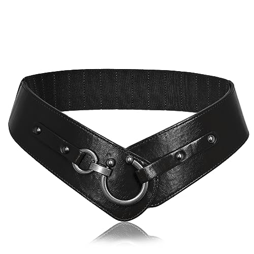 TeeYee Damen Ledergürtel Mode Runde Haken Design Breite Hüfrgürtel Elastische Gürtel für Mädchen schwarz XL von TeeYee