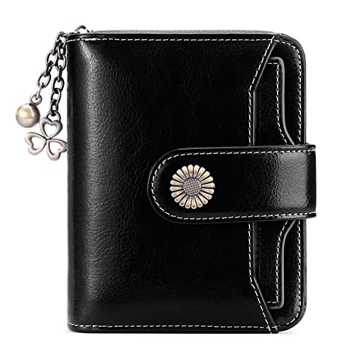 TeeYee Damen Mädchen Kurzfalten Geldbörse mit Reißverschluss Geldbeutel mit Abnehmbarer Kartentasche Clutch Bag Ledergeldbörse mit ID-Fenster schwarz von TeeYee