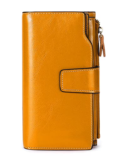 TeeYee Damen Mädchen Lange LederGeldbörse Faltmappe Lederhandtasche Große Kapazitäts Geldbeutel mit ID Fenster gelb von TeeYee