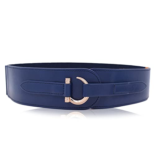 TeeYee Damen Mädchen PU Leder Breiter Gürtel Fashion Haken Schnalle Elastisch Tailleband Taillegürtel navy L von TeeYee