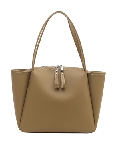 TeeYee Damen PU Leder Handtaschen Große Kapazität Shopper Tote Bag Schultertasche Shopper für Bücher Alltag Arbeit Khaki von TeeYee