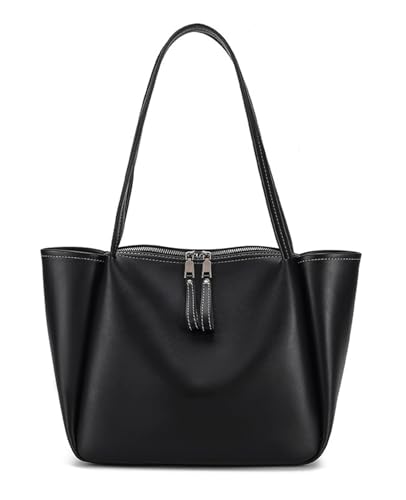 TeeYee Damen PU Leder Handtaschen Große Kapazität Shopper Tote Bag Schultertasche Shopper für Bücher Alltag Arbeit Schwarz von TeeYee