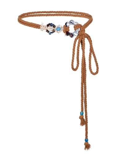 TeeYee Damen Quaste Gürtel Boho Style Flechtgürtel Mädchen Bauchkette Taillengürtel Bindegürtel Schmaler Gürtel für Kleid Belt Women Kaffee von TeeYee