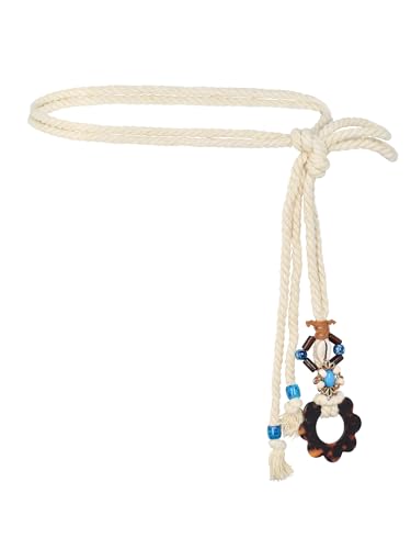 TeeYee Damen Quaste Gürtel Boho Style Flechtgürtel Mädchen Bauchkette Taillengürtel Bindegürtel Schmaler Gürtel für Kleid Belt Women Weiß von TeeYee