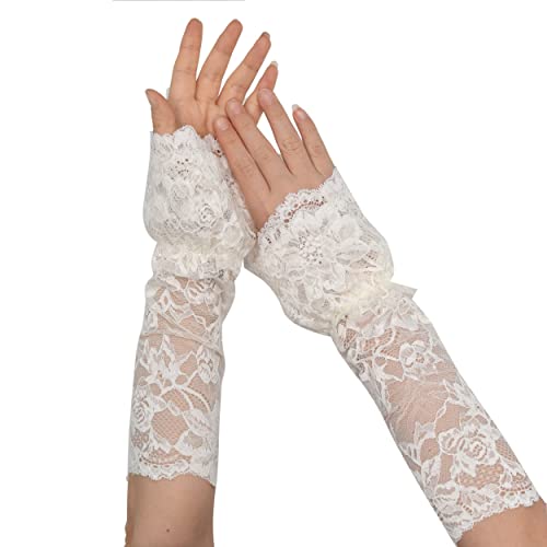 TeeYee Damen Spitze Armstulpen Abnehmbarer Spitze Armband Fingerlos Handschuhen Mesh Spitze Knigge für Hochzeit Braut 118apricot von TeeYee