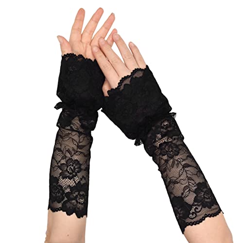 TeeYee Damen Spitze Armstulpen Abnehmbarer Spitze Armband Fingerlos Handschuhen Mesh Spitze Knigge für Hochzeit Braut 118schwarz von TeeYee