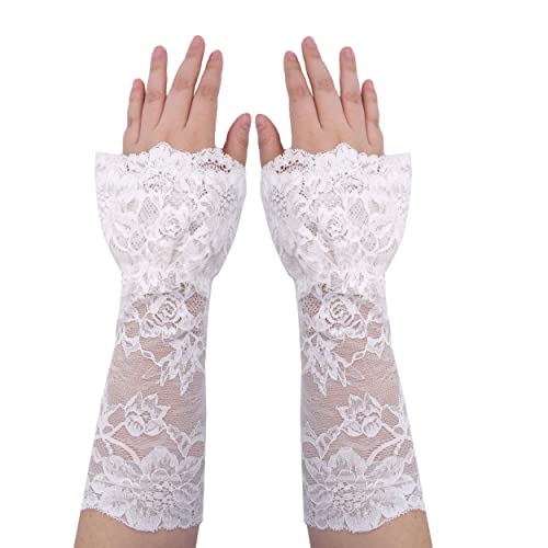 TeeYee Damen Spitze Armstulpen Abnehmbarer Spitze Armband Fingerlos Handschuhen Mesh Spitze Knigge für Hochzeit Braut 118weiß von TeeYee