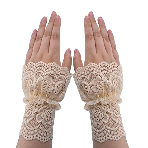 TeeYee Damen Spitze Armstulpen Abnehmbarer Spitze Armband Fingerlos Handschuhen Mesh Spitze Knigge für Hochzeit Braut 119nude von TeeYee