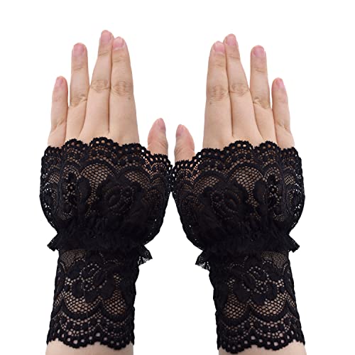 TeeYee Damen Spitze Armstulpen Abnehmbarer Spitze Armband Fingerlos Handschuhen Mesh Spitze Knigge für Hochzeit Braut 119schwarz von TeeYee