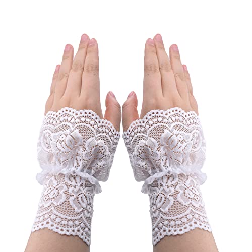 TeeYee Damen Spitze Armstulpen Abnehmbarer Spitze Armband Fingerlos Handschuhen Mesh Spitze Knigge für Hochzeit Braut 119weiß von TeeYee