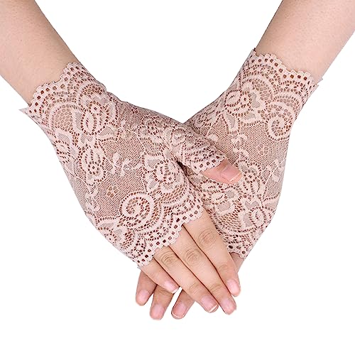 TeeYee Damen Spitze Fingerlose Handschuhe Halb Finger Spitzenhandschuhe Mesh Spitze Sommer Handschuhe für Hochzeit Braut 120Apricot TeeYee Damen Spitze Fingerlose Handschuhe Halb Finger Spitzenhandschuhe Mesh Spitze Sommer Handschuhe für Hochzeit Braut 120Apricot von TeeYee