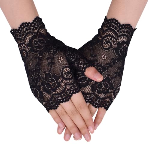 TeeYee Damen Spitze Fingerlose Handschuhe Halb Finger Spitzenhandschuhe Mesh Spitze Sommer Handschuhe für Hochzeit Braut 120Schwarz TeeYee Damen Spitze Fingerlose Handschuhe Halb Finger Spitzenhandschuhe Mesh Spitze Sommer Handschuhe für Hochzeit Braut 120Schwarz von TeeYee