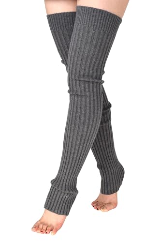 TeeYee Damen Stulpen Winter Beinwärmer Beinstulpen Strumpf Extra Lang Gestrickte Warme Kniewärmer für Frauen Mädchen Yoga Ballett Dunkelgrau L von TeeYee