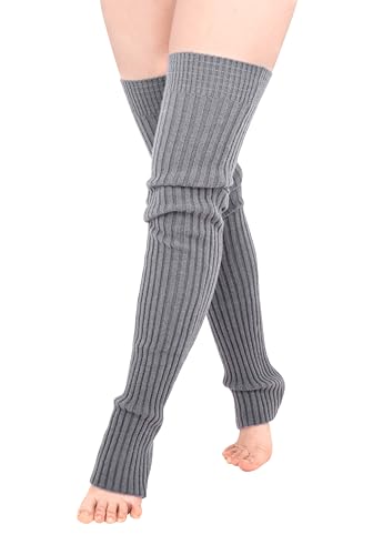 TeeYee Damen Stulpen Winter Beinwärmer Beinstulpen Strumpf Extra Lang Gestrickte Warme Kniewärmer für Frauen Mädchen Yoga Ballett Hellgrau M von TeeYee