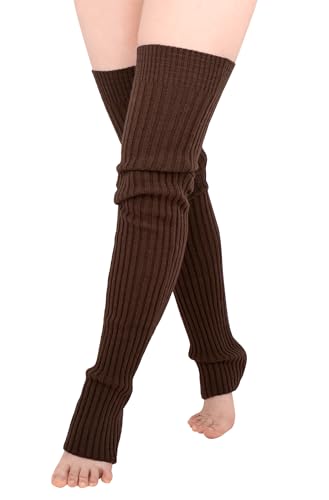 TeeYee Damen Stulpen Winter Beinwärmer Extra Lang Gestrickte Winterstiefelmanschetten dunkel Kaffee L von TeeYee