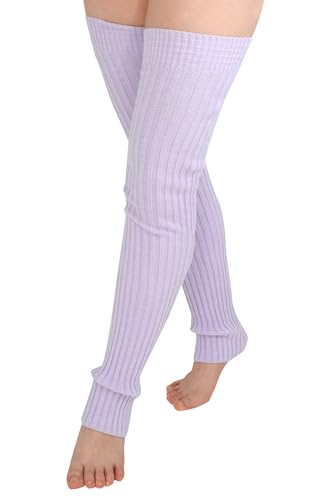 TeeYee Damen Stulpen Winter Beinwärmer Extra Lang Gestrickte Winterstiefelmanschetten dunkel Lilac L von TeeYee