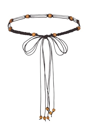 TeeYee Damen Taillengürtel Boho Gürtel mit Quaste Mädchen Flechtgürtel Bindegürtel Bauchkette Schmaler Gürtel für Kleid Belt Women 267-H018Kaffee von TeeYee