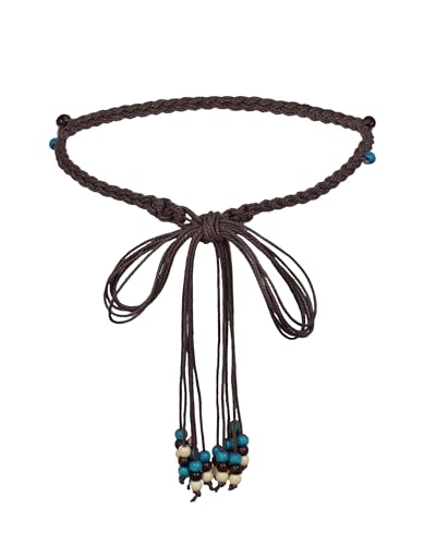 TeeYee Damen Taillengürtel Boho Gürtel mit Quaste Mädchen Flechtgürtel Bindegürtel Bauchkette Schmaler Gürtel für Kleid Belt Women 277Kaffee von TeeYee