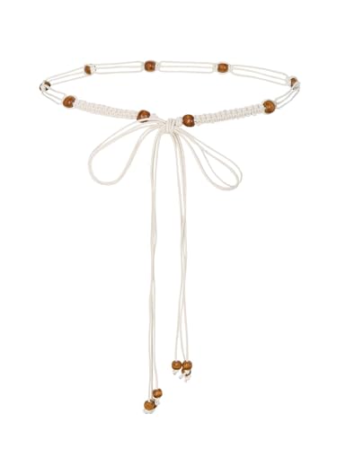 TeeYee Damen Taillengürtel Boho Gürtel mit Quaste Mädchen Flechtgürtel Bindegürtel Bauchkette Schmaler Gürtel für Kleid Belt Women 267-H018Weiß von TeeYee
