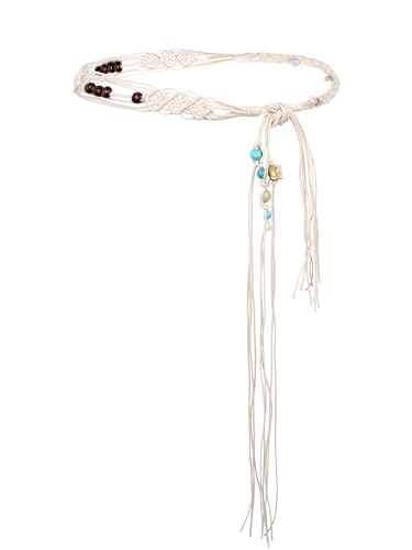 TeeYee Damen Taillengürtel Boho Gürtel mit Quaste Mädchen Flechtgürtel Bindegürtel Bauchkette Schmaler Gürtel für Kleid Belt Women 273Weiß von TeeYee