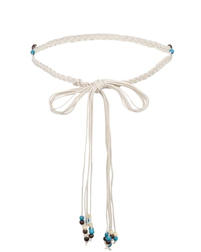 TeeYee Damen Taillengürtel Boho Gürtel mit Quaste Mädchen Flechtgürtel Bindegürtel Bauchkette Schmaler Gürtel für Kleid Belt Women 277Weiß von TeeYee