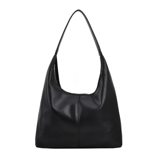 TeeYee Damen Tragetasche PU Leder Hobo 2-in-1 Schultertasche Retro Stil Tote Bag Umhängetasche mit Kleiner Handtasche für Arbeite Büro Reise schwarz von TeeYee