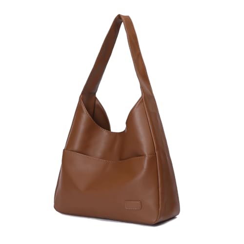 TeeYee Damen Tragetasche PU Leder Hobo Schultertasche Retro Stil Tote Bag Umhängetasche mit Reißverschluss für Arbeite Büro Reise braun von TeeYee