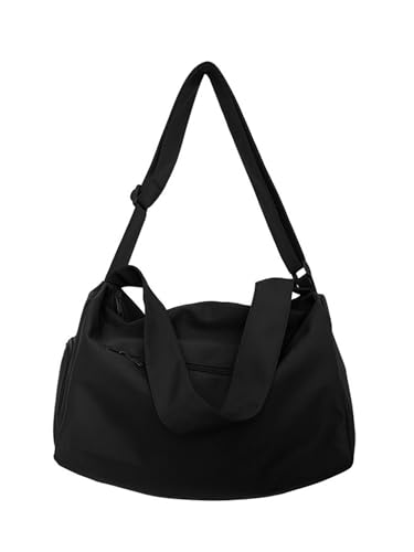 TeeYee Damen Umhängetasche Messenger Bag Jungen Canvas Crossbody Bag mit Griff Schultertasche Shopper Tote Hobo für Arbeit Schule Schwarz von TeeYee