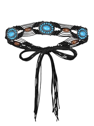 TeeYee Flechtgürtel Damen Boho Style Kleid Taillengürtel Quaste Gürtel Seil Geflecht Holzperlen Bund Bindegürtel Schmaler Gürtel Schwarz TeeYee Flechtgürtel Damen Boho Style Kleid Taillengürtel Quaste Gürtel Seil Geflecht Holzperlen Bund Bindegürtel Schmaler Gürtel Schwarz von TeeYee