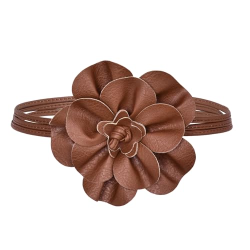TeeYee Gürtel Damen PU Leder Blumen Gürtel Boho Wickelgürtel Flechtgürtel Damen Taillengürtel Schmaler Gürtel für Kleid Kaffee von TeeYee