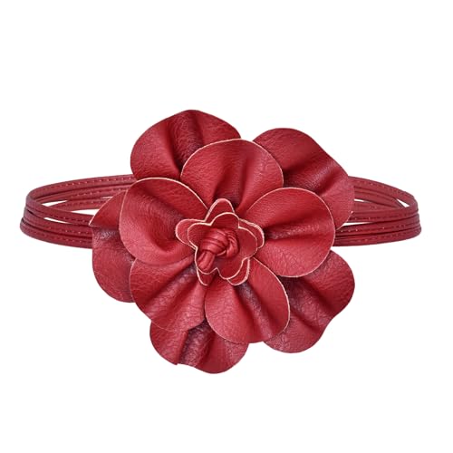TeeYee Damen PU Leder Blumen Gürtel Boho Wickelgürtel Flechtgürtel Taillengürtel Schmaler Gürtel für Kleid Rot von TeeYee