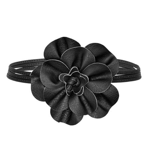 TeeYee Damen PU Leder Blumen Gürtel Boho Wickelgürtel Flechtgürtel Taillengürtel Schmaler Gürtel für Kleid Schwarz von TeeYee