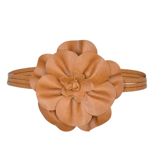 TeeYee Gürtel Damen PU Leder Blumen Gürtel Boho Wickelgürtel Flechtgürtel Damen Taillengürtel Schmaler Gürtel für Kleid Tan von TeeYee