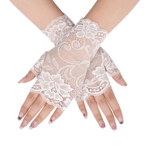 TeeYee Handschuhe Damen Elegant Damen Spitze Fingerlose Mesh Spitzen Handschuhe Spitzenhandschuhe für Hochzeit Braut Knigge Nude-133QZ von TeeYee