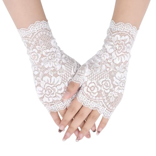 TeeYee Handschuhe Damen Elegant Damen Spitze Fingerlose Mesh Spitzen Handschuhe Spitzenhandschuhe für Hochzeit Braut Knigge Weiß-133FG TeeYee Handschuhe Damen Elegant Damen Spitze Fingerlose Mesh Spitzen Handschuhe Spitzenhandschuhe für Hochzeit Braut Knigge Weiß-133FG von TeeYee