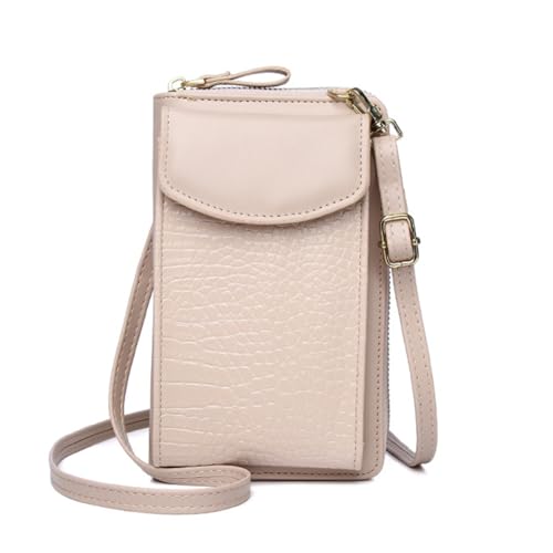 TeeYee Handytasche Kleine Umhängetasche PU Leder Krokodil Muster Crossbody Bag Multifunktion Geldbörse apricot von TeeYee